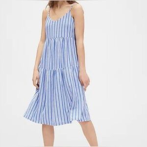 GAP Blue and White Striped Midi Dress